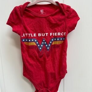 Okie Dokie DC 12M Girls Wonder Woman Little But Fierce red Short Sleeve Onesie